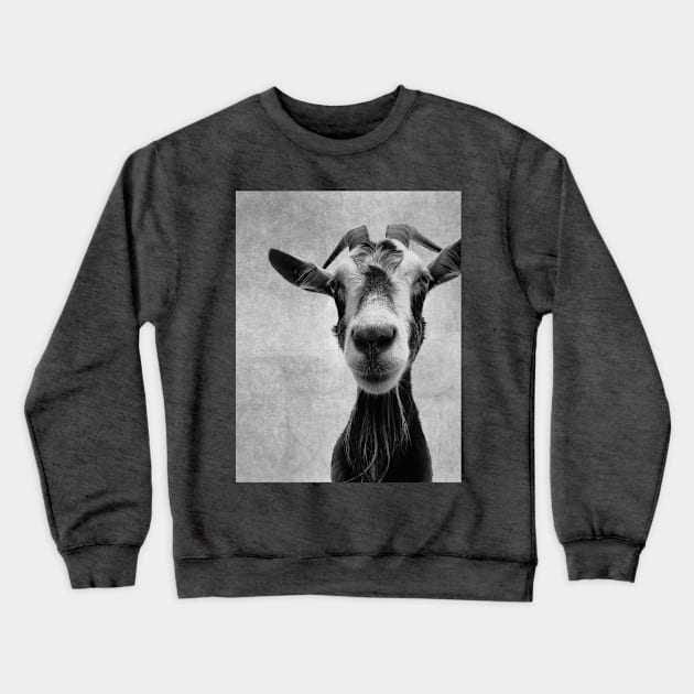 Goat Portrait in Black and White Crewneck Sweatshirt by WesternExposure